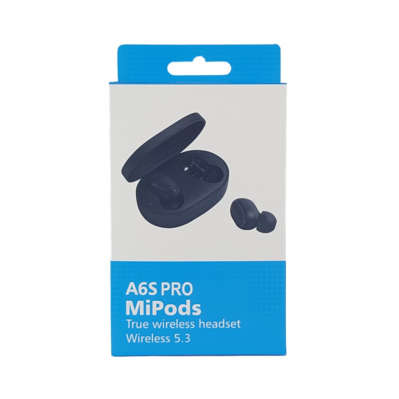هندزفری بلوتوثی MiPods True wireless headset A6s PROروی جعبه | خرید عمده لوازم جانبی موبایل